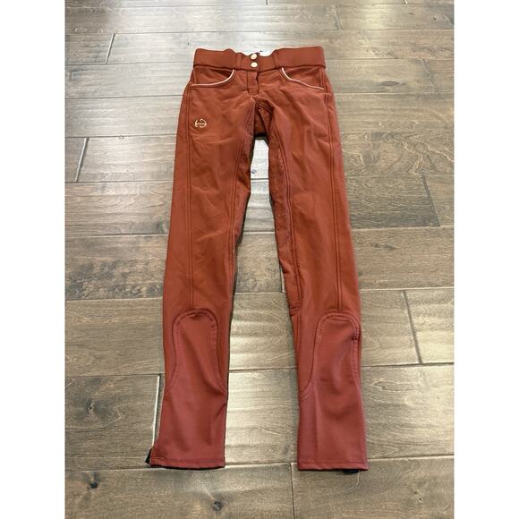Halter Ego Women Red Brown Equestrian Breeches Grip Riding Stretch Pants Size 24 - Picture 2 of 10